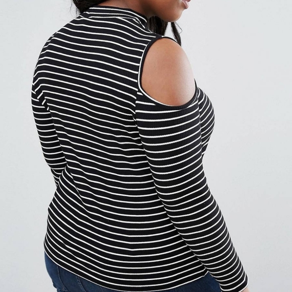 Asos Curve Striped Cold Shoulder Top - Picture 5 of 6
